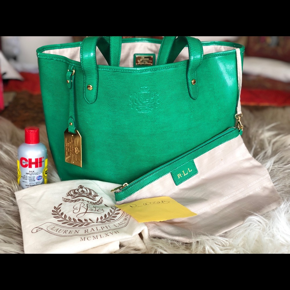 Emerald green leather  Ralph Lauren tote